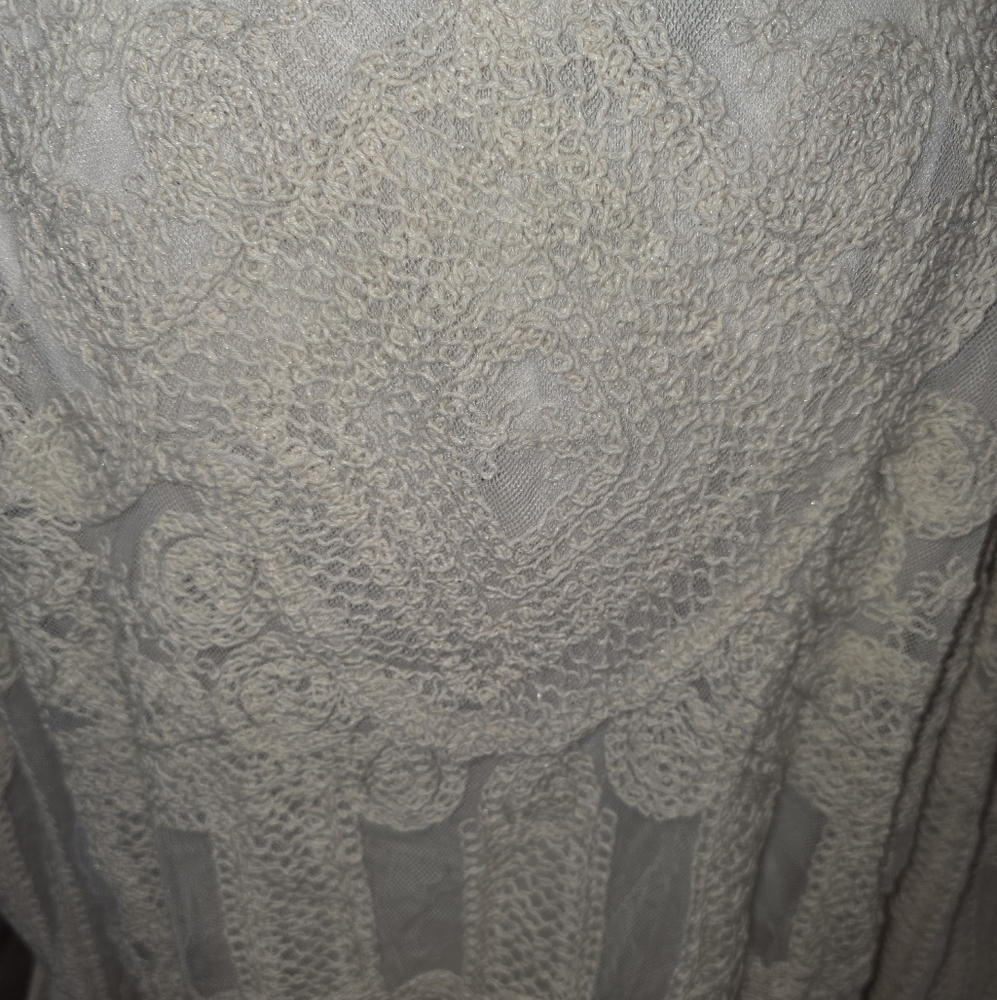 Ultra Pink Cream Lace Embroidered Lantern Long Sleeve Scoop Neck Top Size XL NEW - Picture 9 of 12